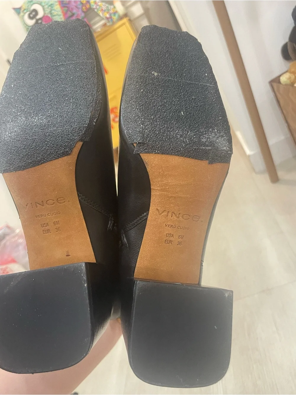 Vince Black Leather Square-Toe Ankle Boots